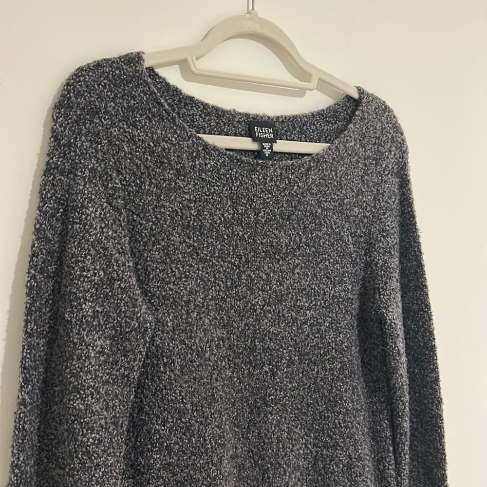 Eileen Fisher Merino Wool Cashmere Crew Gray Sweater Italian Yarn - Picture 2 of 6